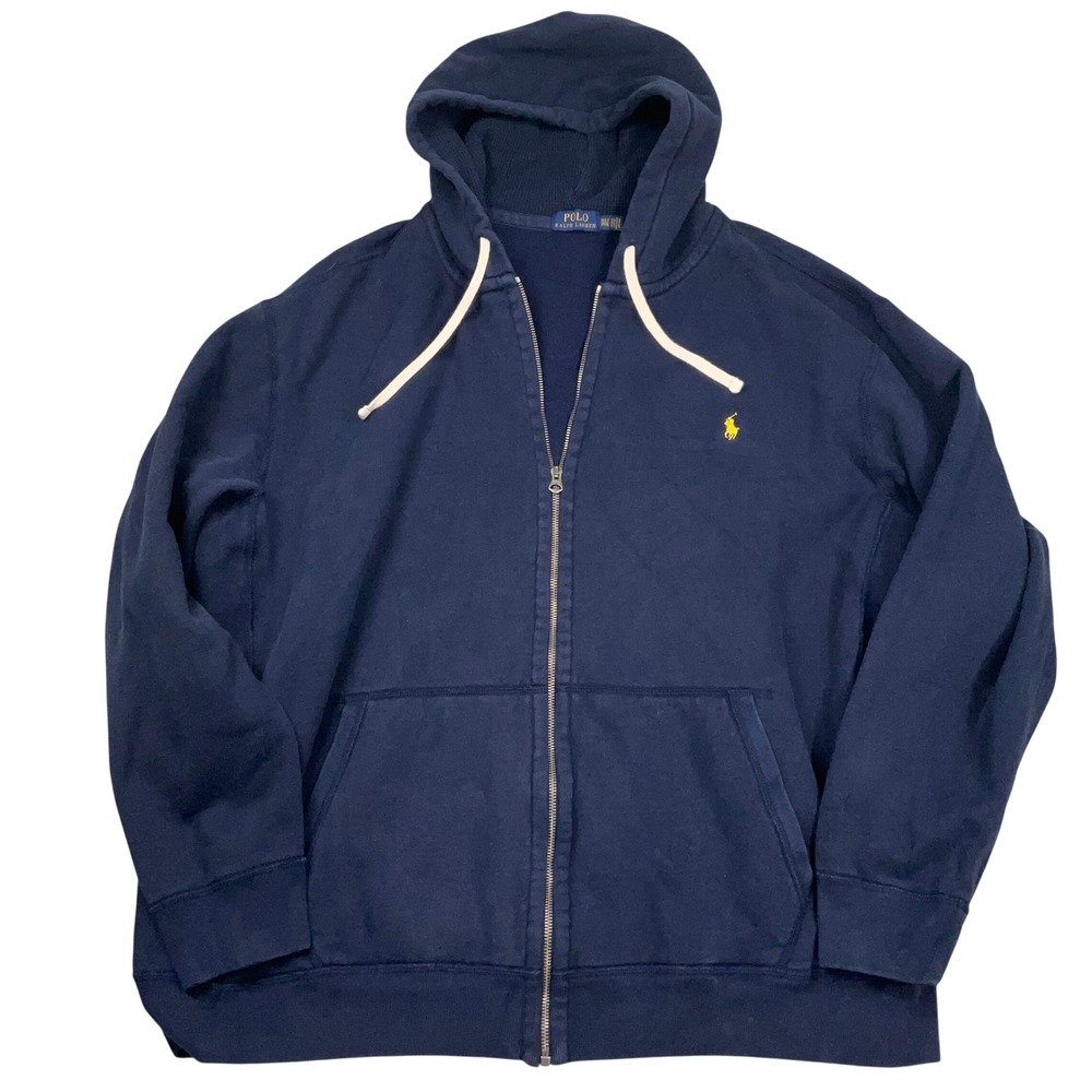 Polo Ralph Lauren Hoodie Mens 3XLT Navy Blue Zip Embroidered Logo Preppy Jacket